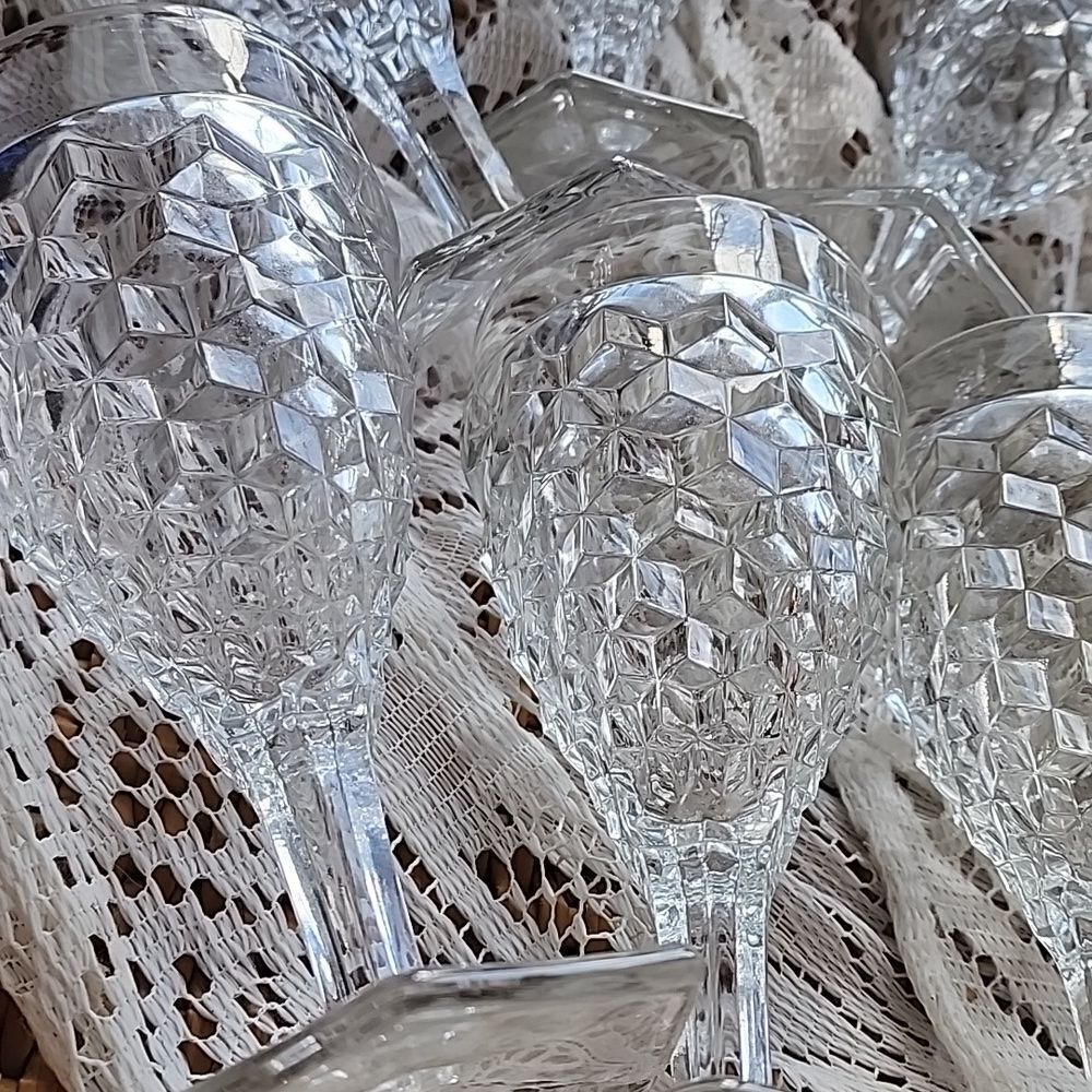 6 Fostoria Vintage Set Of Fostoria Glasses Cubist Hexagon Footed